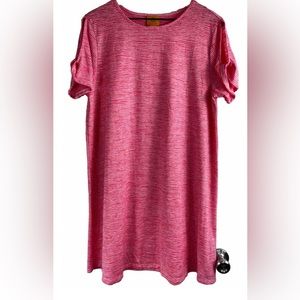 Ruby Rd. Women's Short Sleeve Cut Out Detail Pink Stripe T Shirt Dress Size L